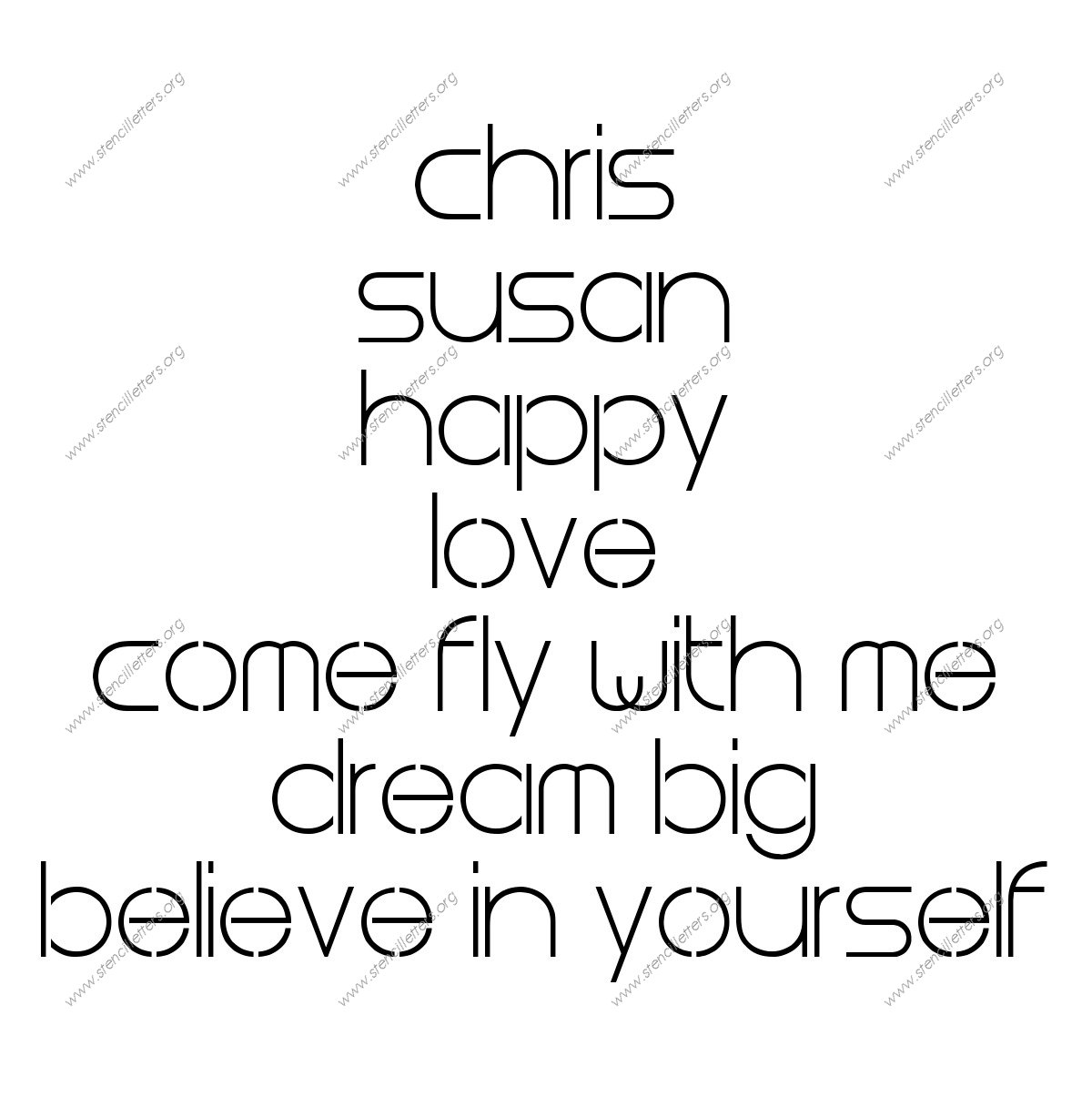 Thin Stylish lowercase stencil Names, Words, Phrases samples