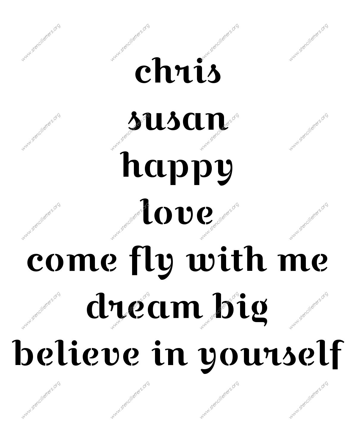 Wedding Script lowercase stencil Names, Words, Phrases samples