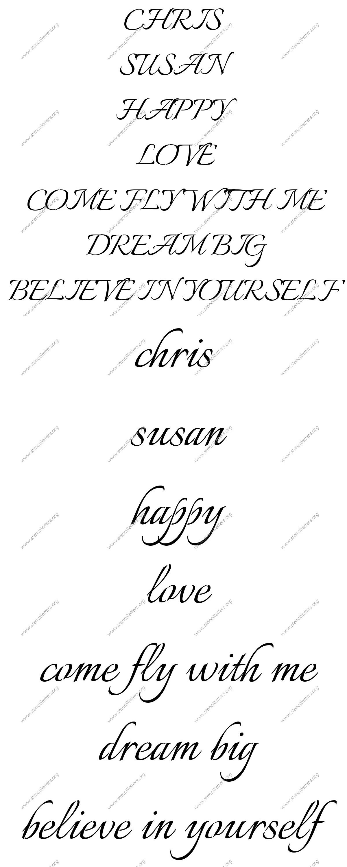 Connected Calligraphy Names, Words, Phrases samples