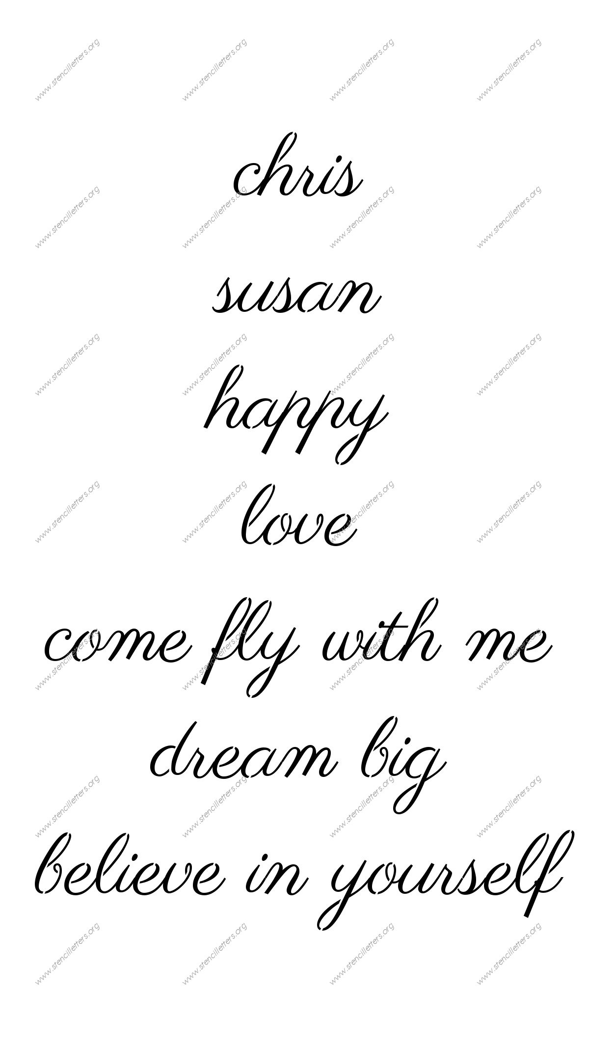 1960s Calligraphy lowercase stencil Names, Words, Phrases samples