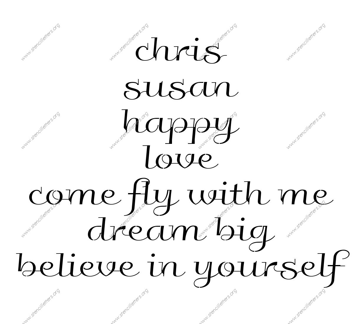 Wedding Calligraphy lowercase stencil Names, Words, Phrases samples