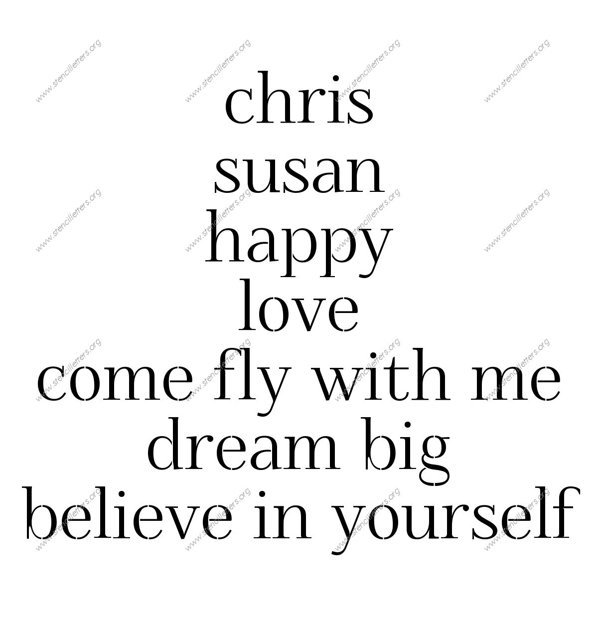 Formal Elegant lowercase stencil Names, Words, Phrases samples