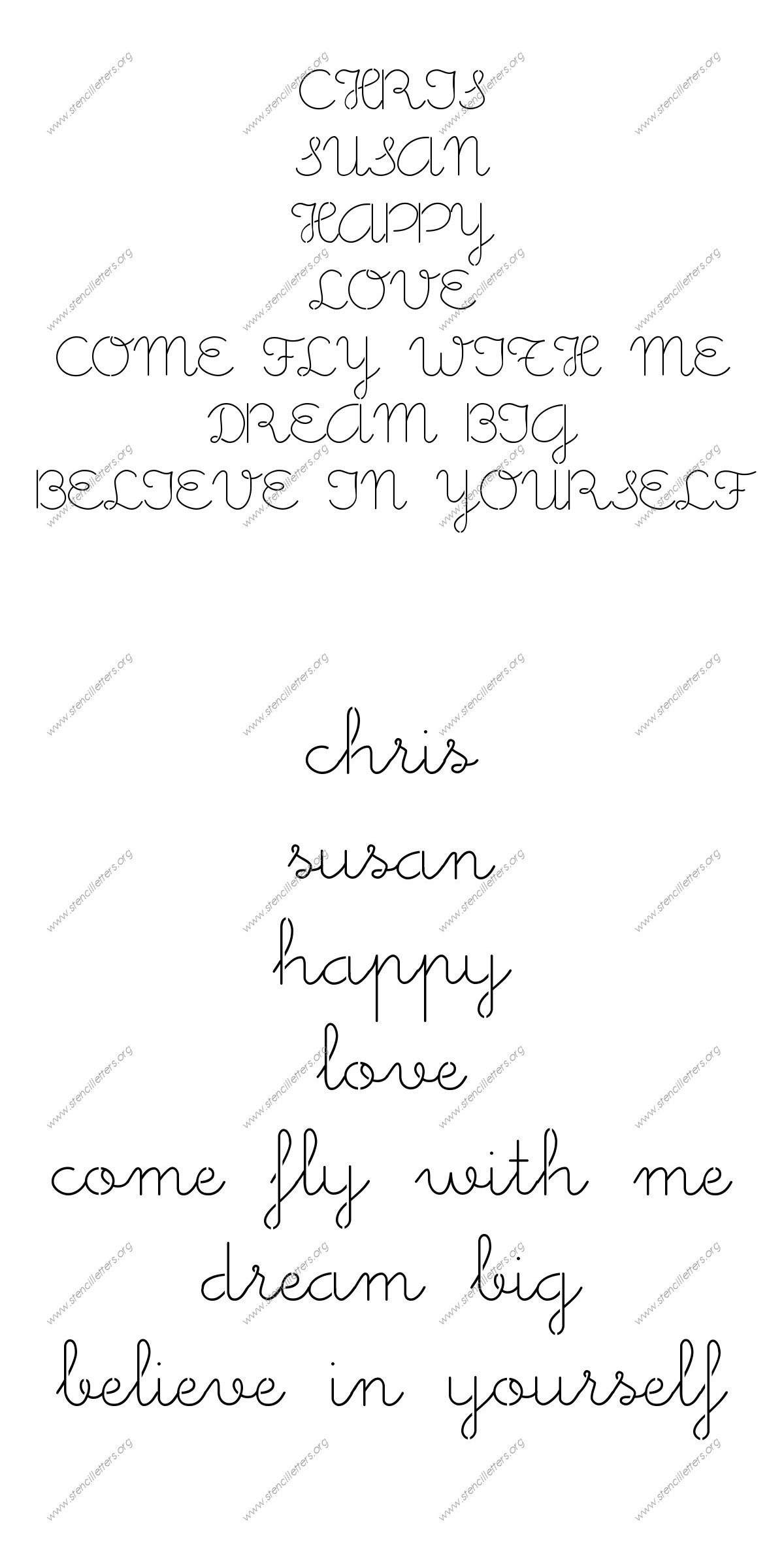 Cute Girly Cursive Names, Words, Phrases samples