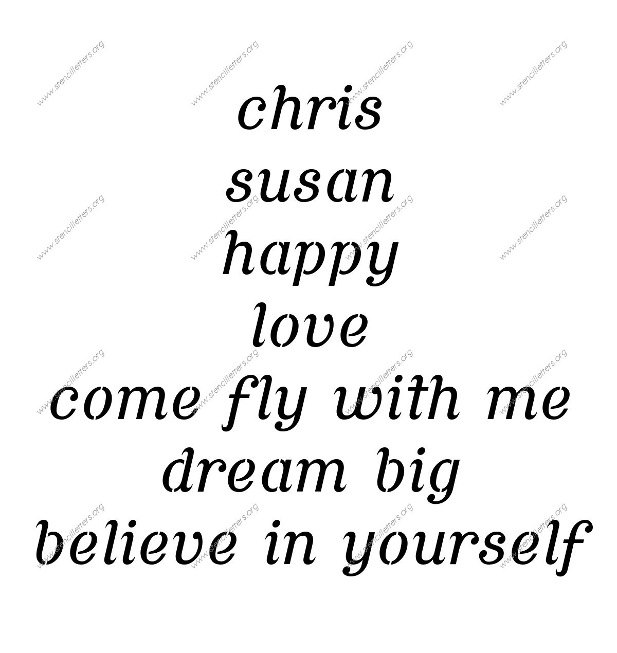 Grand Ornamental Cursive lowercase stencil Names, Words, Phrases samples