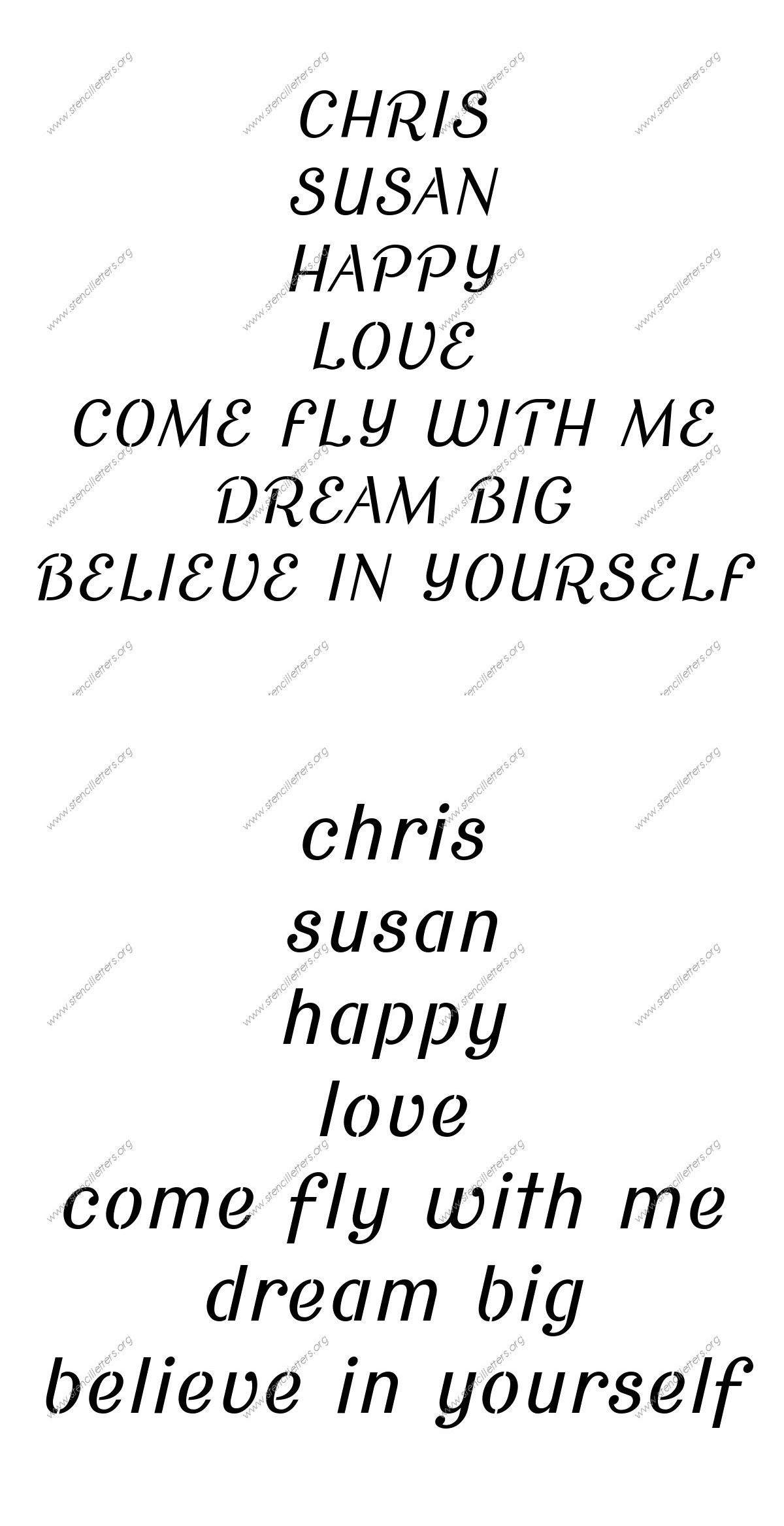 Sans-Serif Cursive Names, Words, Phrases samples