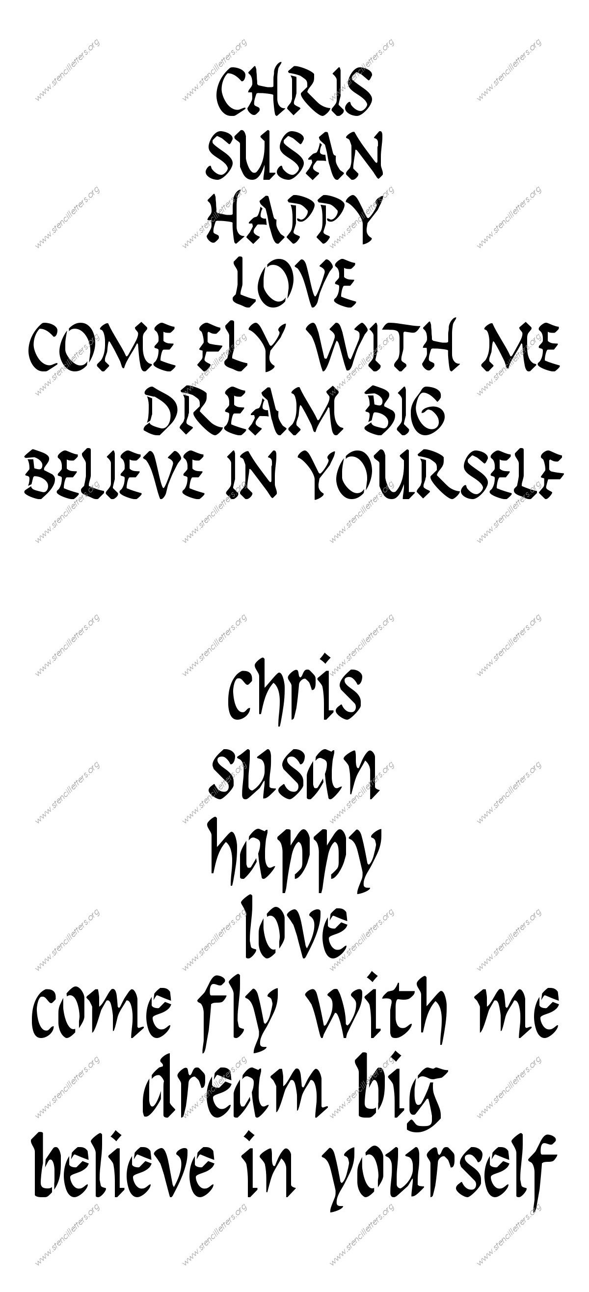 Ancient Roman Calligraphy Names, Words, Phrases samples