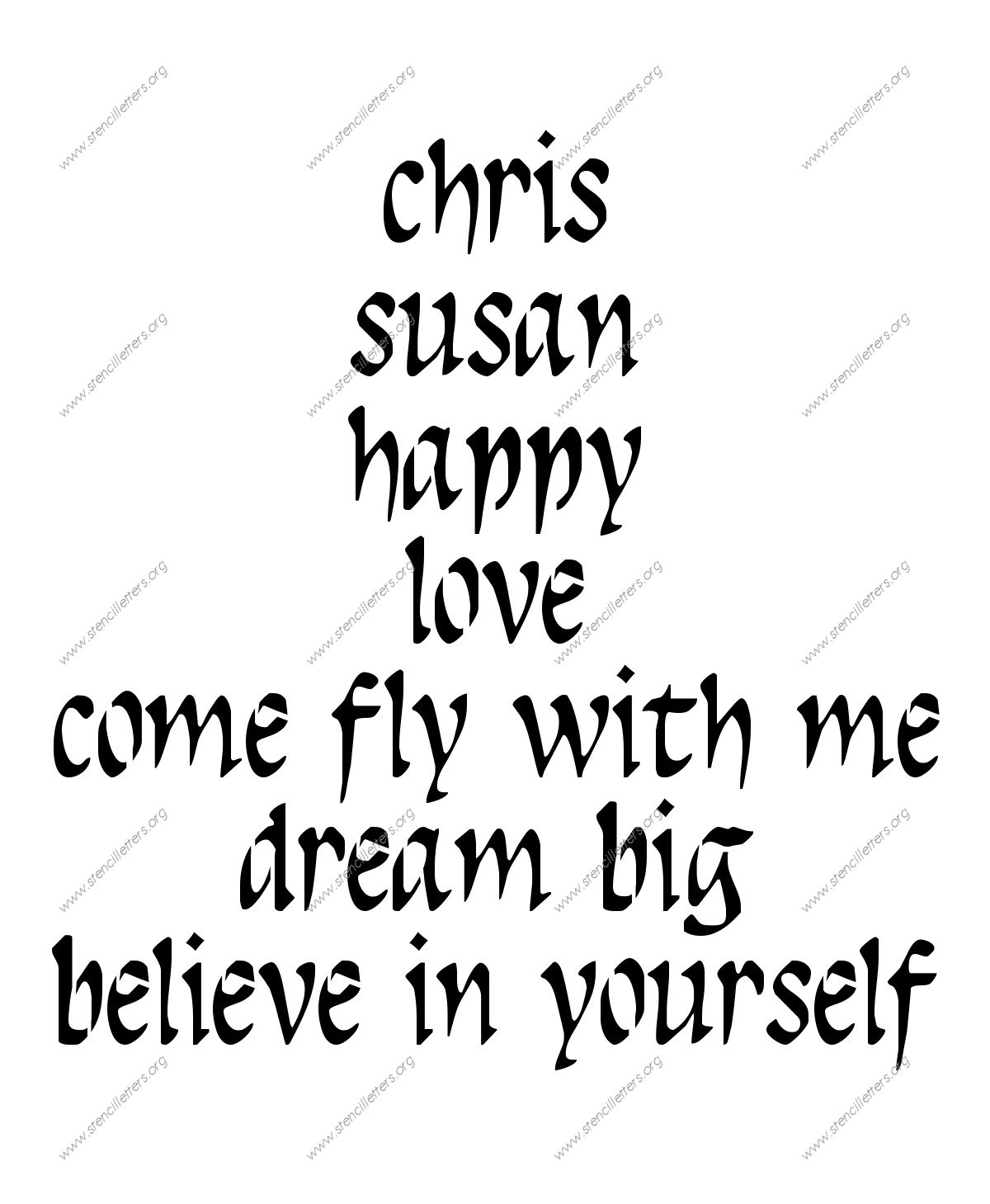 Ancient Roman Calligraphy lowercase stencil Names, Words, Phrases samples