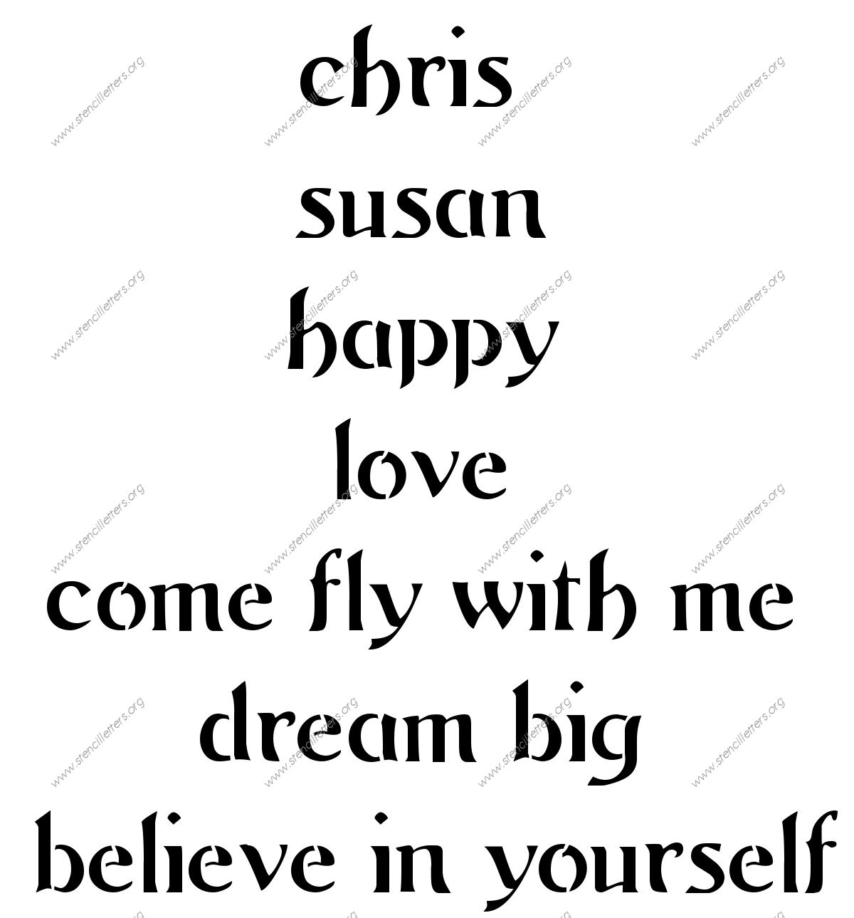 Flowing Art Nouveau lowercase stencil Names, Words, Phrases samples