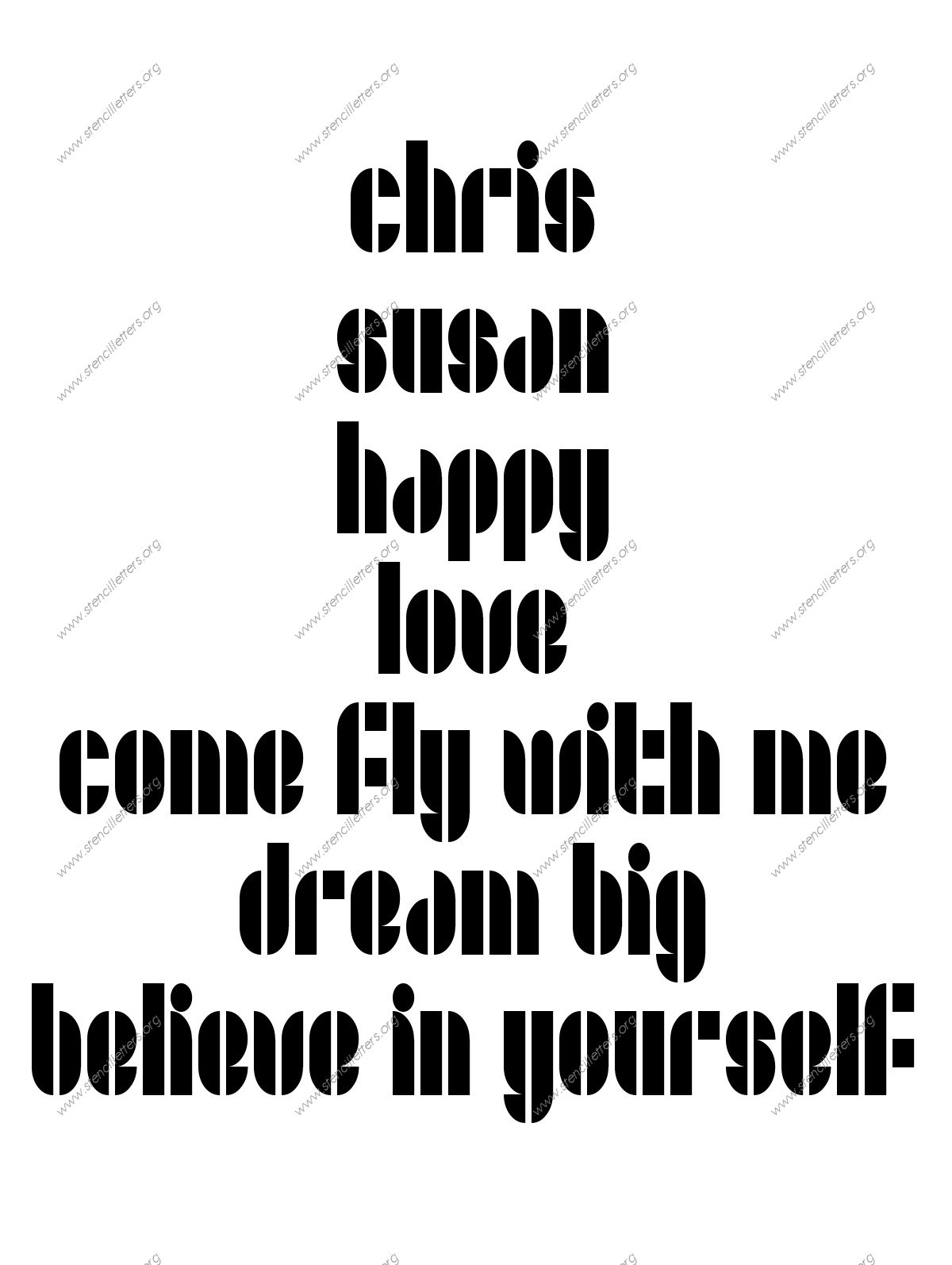 Jazzy Modern lowercase stencil Names, Words, Phrases samples