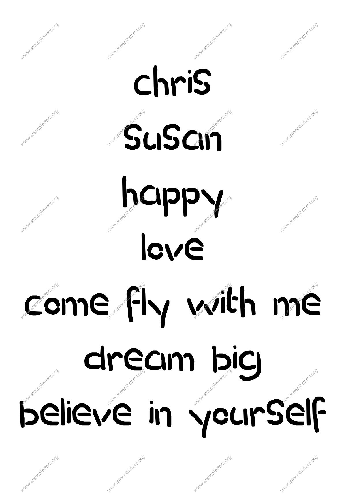 Rocky Novelty lowercase stencil Names, Words, Phrases samples