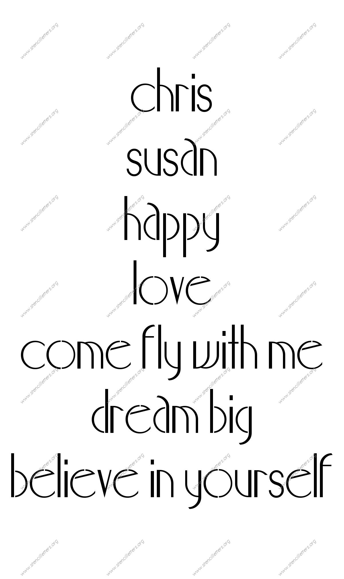 Elegant Art Deco lowercase stencil Names, Words, Phrases samples