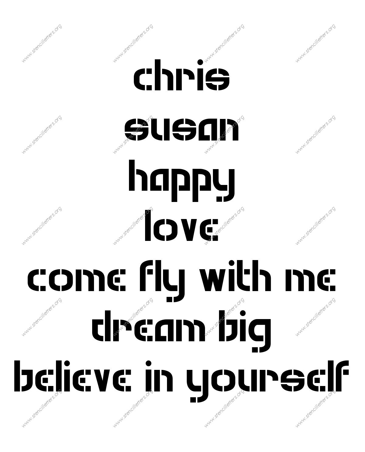 Contemporary Modern lowercase stencil Names, Words, Phrases samples