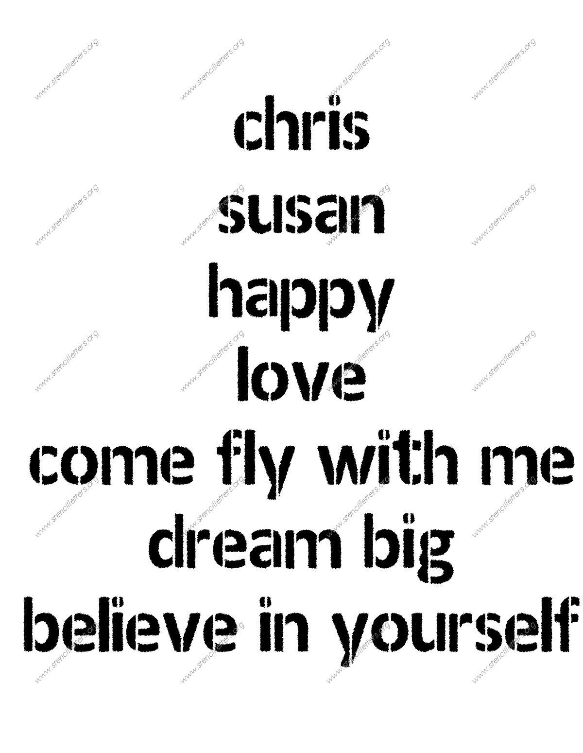 Woodcut Novelty lowercase stencil Names, Words, Phrases samples