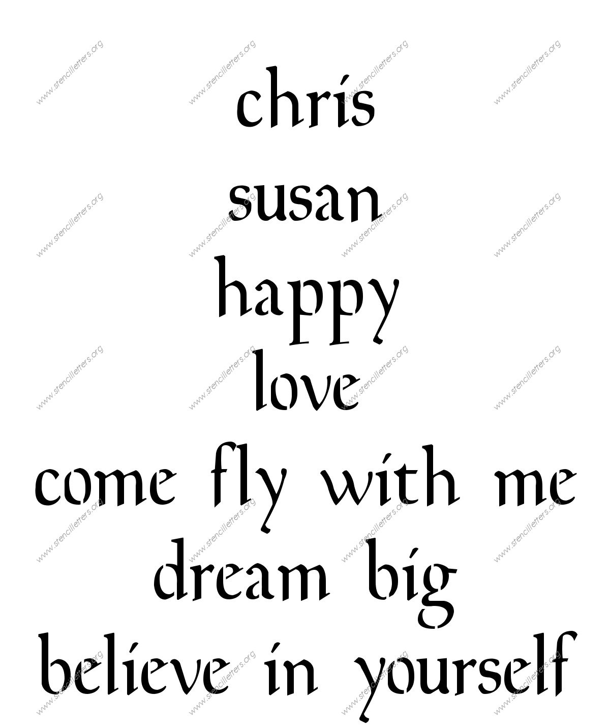 Decorative Celtic lowercase stencil Names, Words, Phrases samples