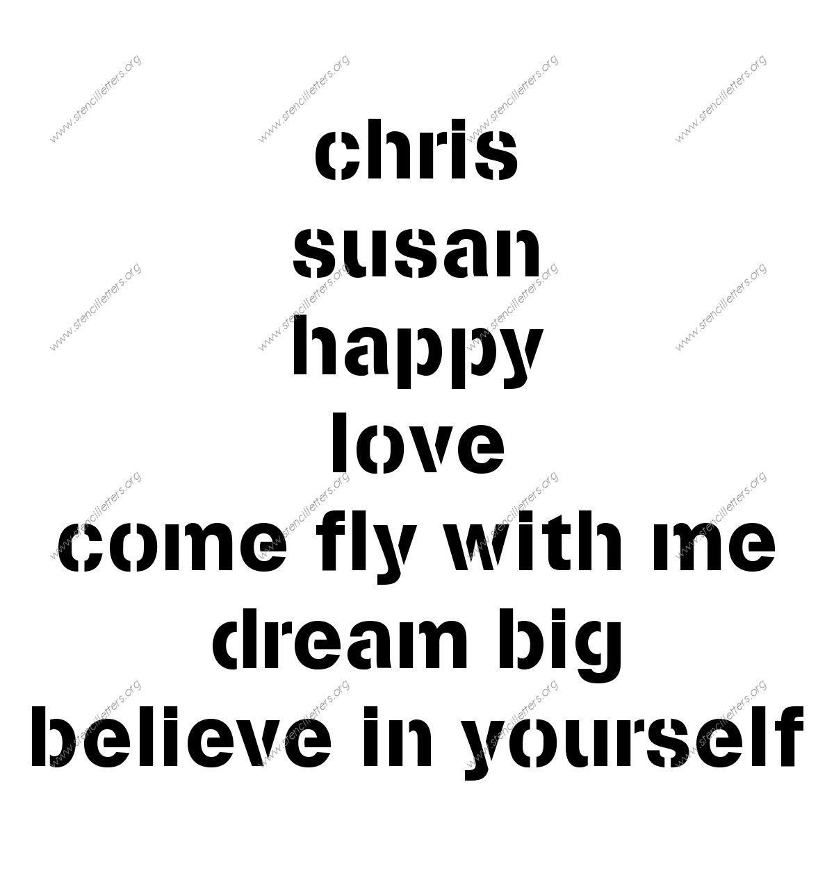 Army Modern lowercase stencil Names, Words, Phrases samples