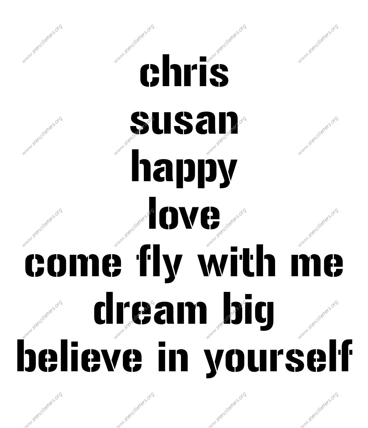 1970s Novelty lowercase stencil Names, Words, Phrases samples