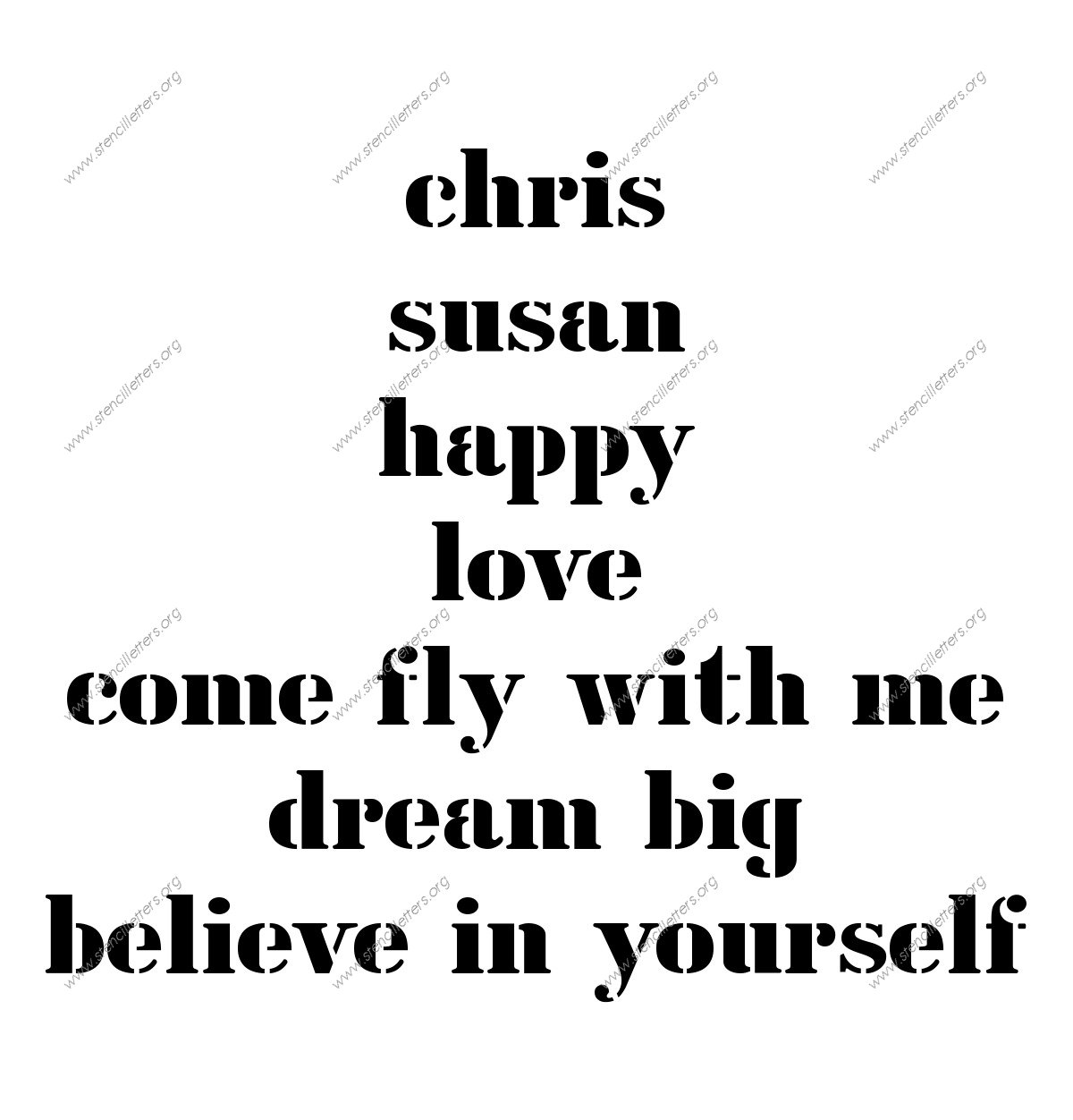 Decorative Army lowercase stencil Names, Words, Phrases samples