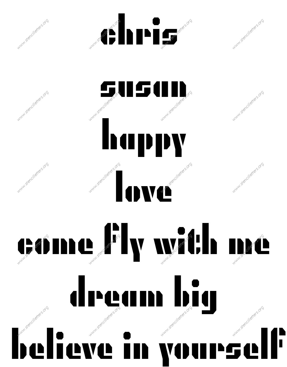 Octagonal Army lowercase stencil Names, Words, Phrases samples