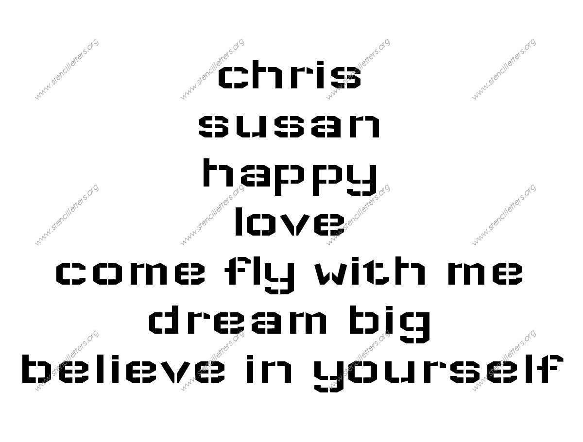 Square Block Elegant lowercase stencil Names, Words, Phrases samples