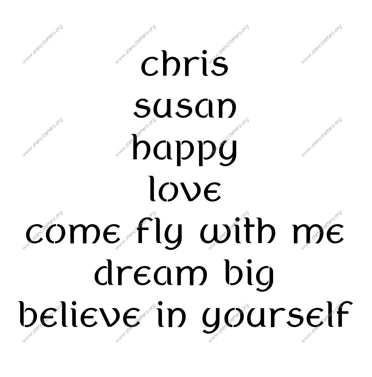 Ancient Celtic lowercase stencil Names, Words, Phrases samples