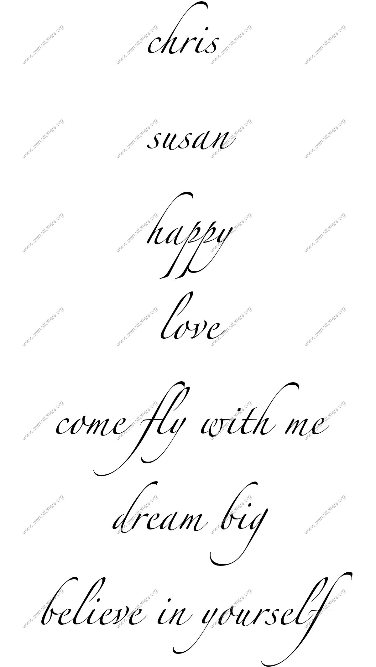 Script Cursive lowercase stencil Names, Words, Phrases samples