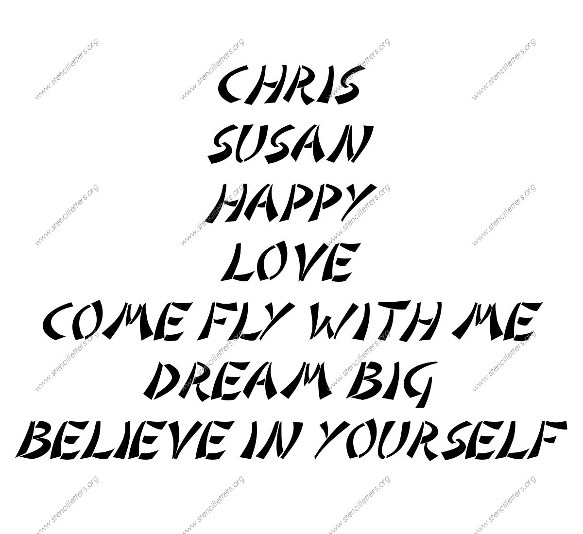 Asian Italic Names, Words, Phrases samples