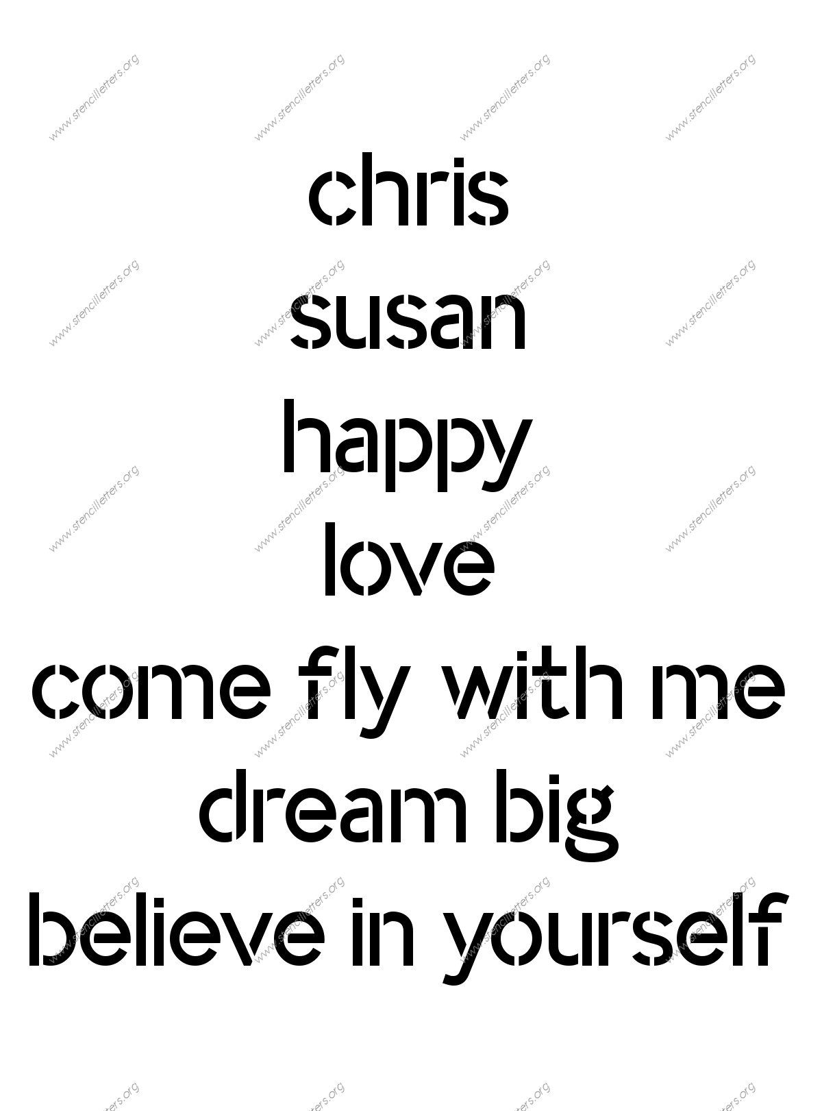 Clean Modern lowercase stencil Names, Words, Phrases samples