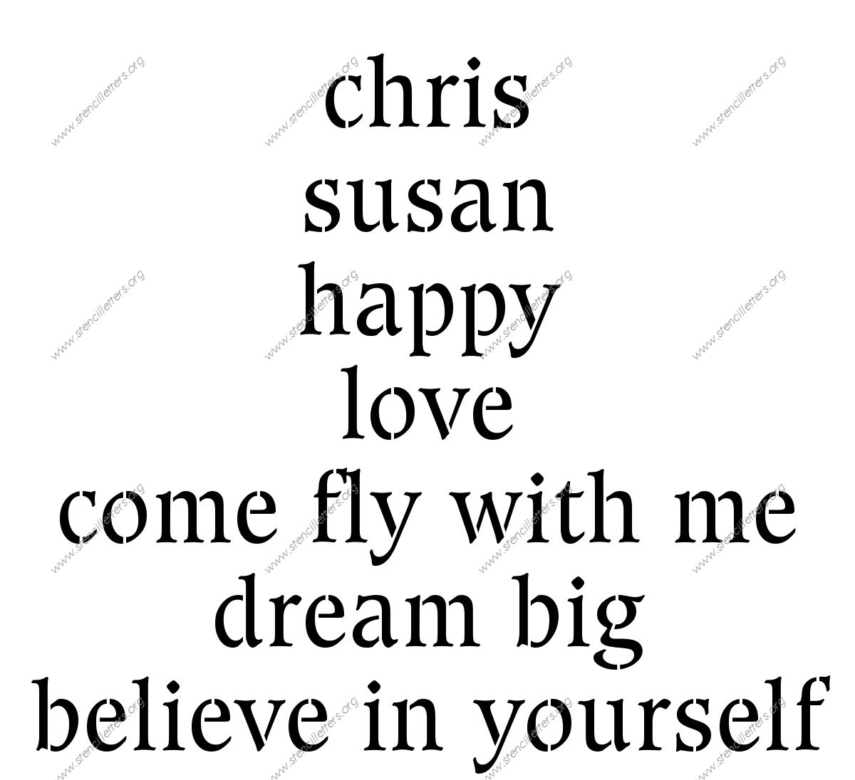 Basic Bold Elegant lowercase stencil Names, Words, Phrases samples