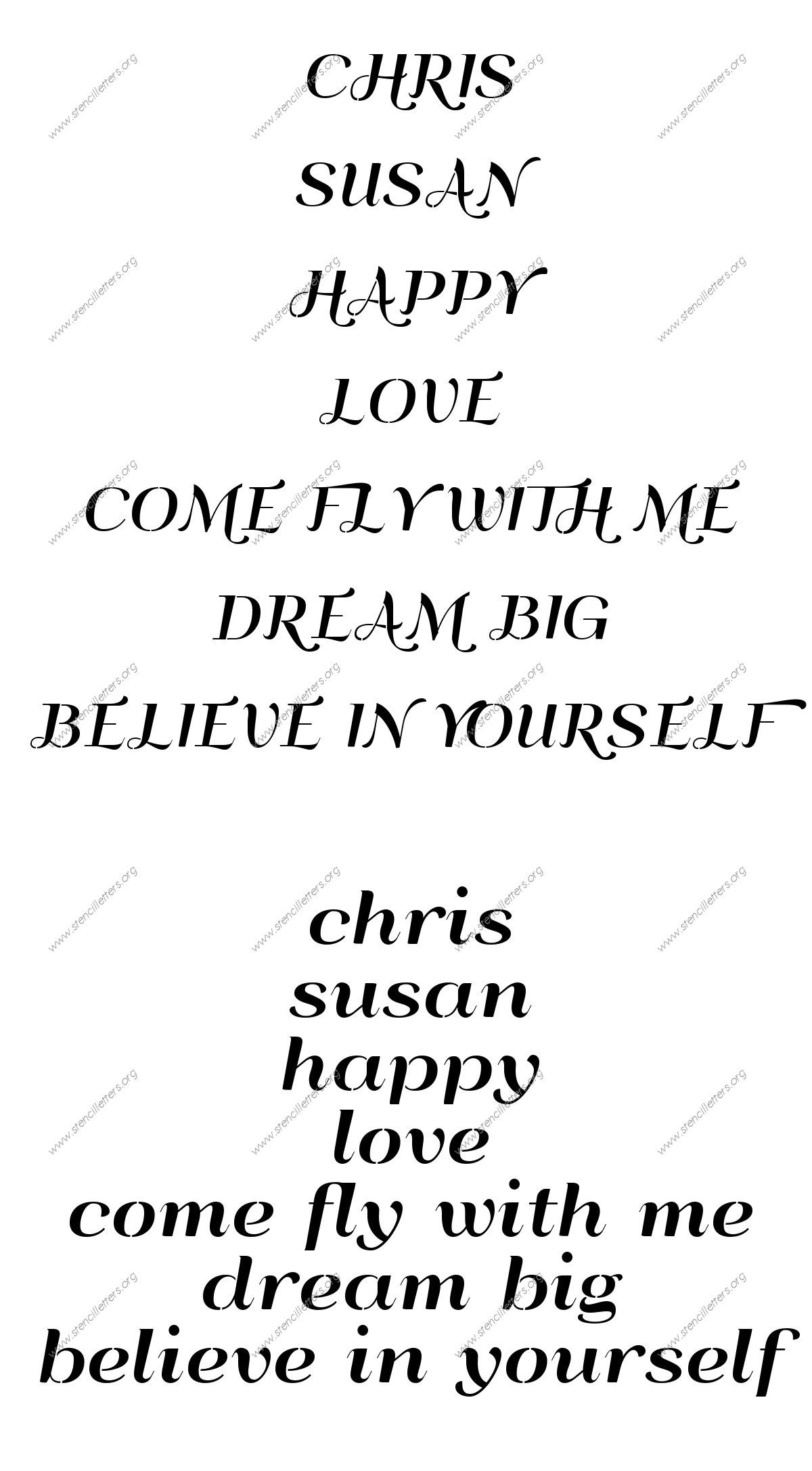 Art Deco Italic Names, Words, Phrases samples