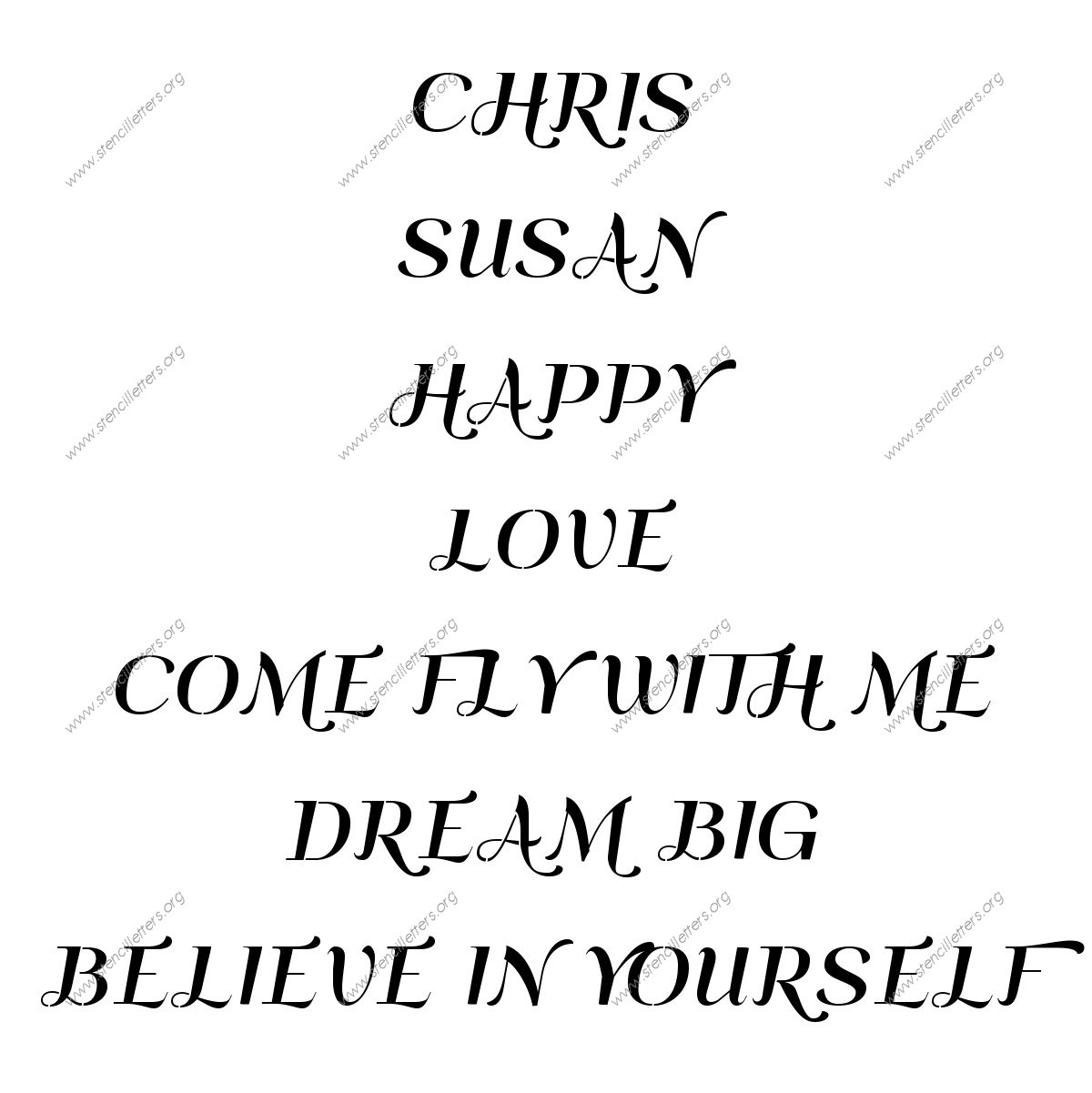 Art Deco Italic Names, Words, Phrases samples