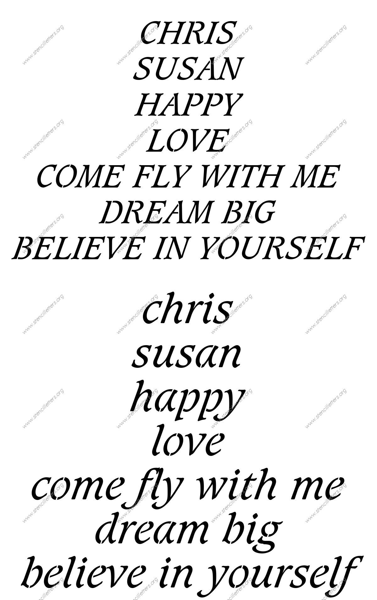 Basic Bold Italic Names, Words, Phrases samples