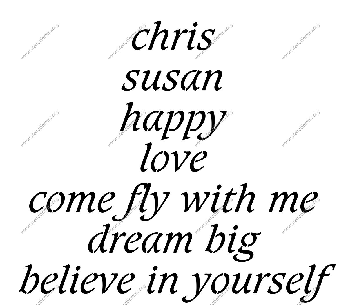 Basic Bold Italic lowercase stencil Names, Words, Phrases samples