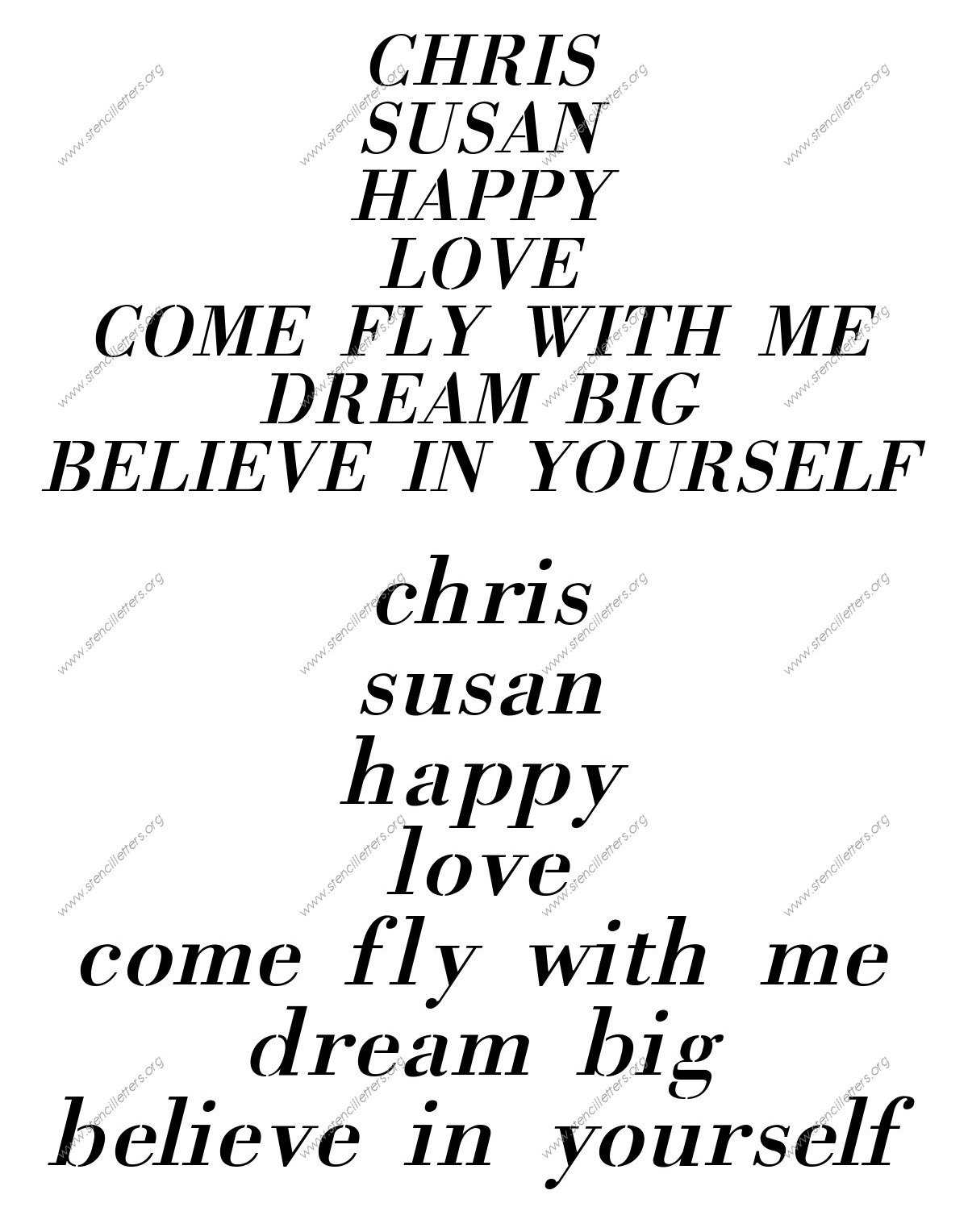 1700s Decorative Italic Names, Words, Phrases samples