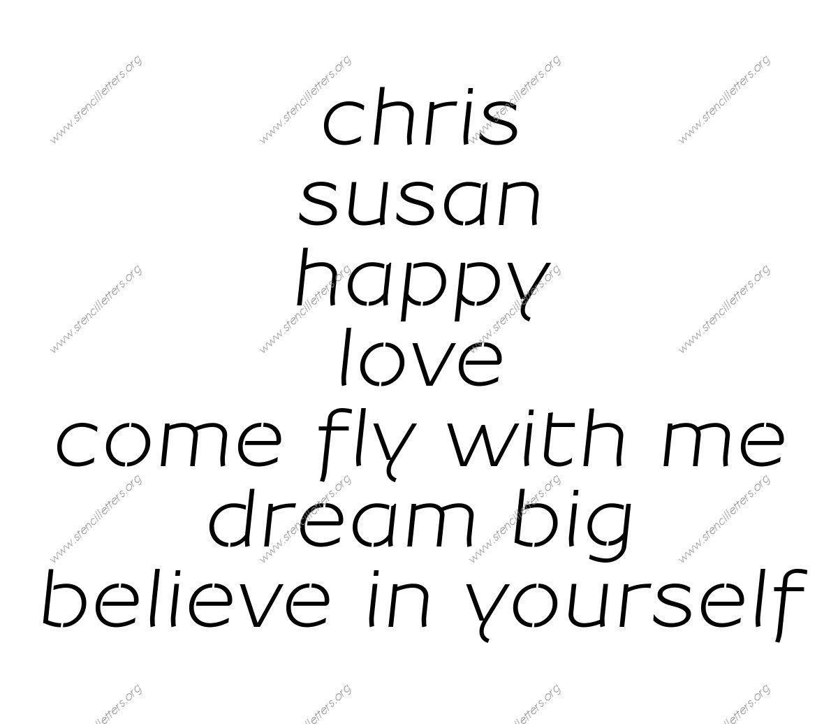 Banner Italic lowercase stencil Names, Words, Phrases samples