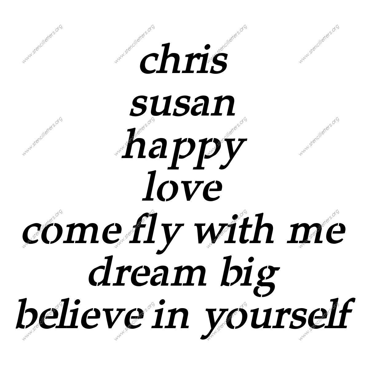 1990s Headline Italic lowercase stencil Names, Words, Phrases samples