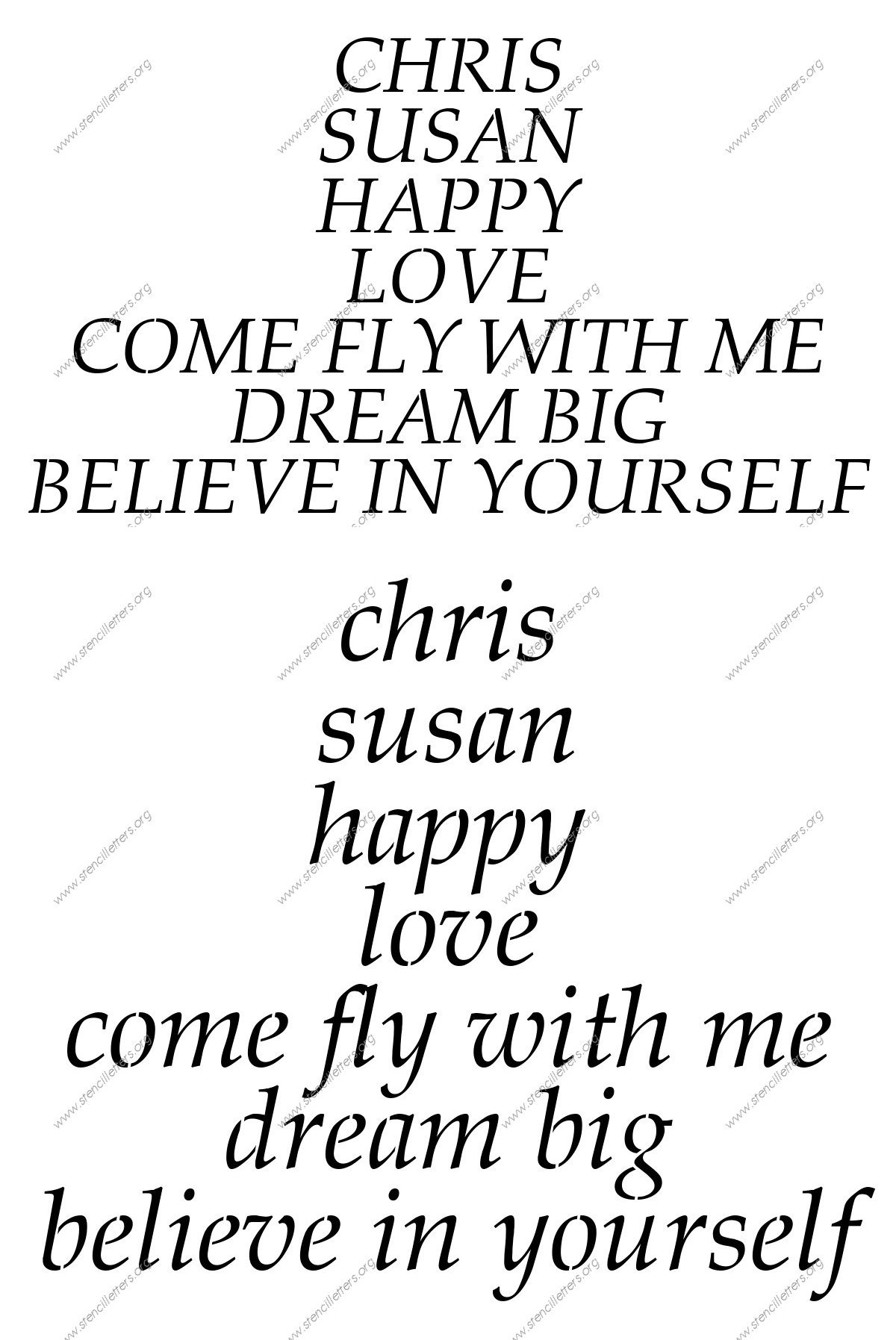 Formal Elegant Italic Names, Words, Phrases samples