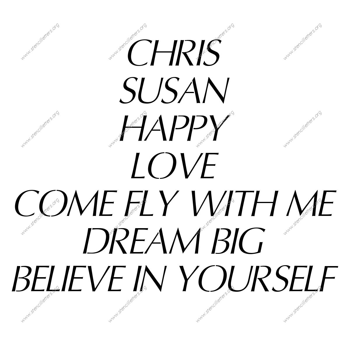 Headline Sans Italic Names, Words, Phrases samples