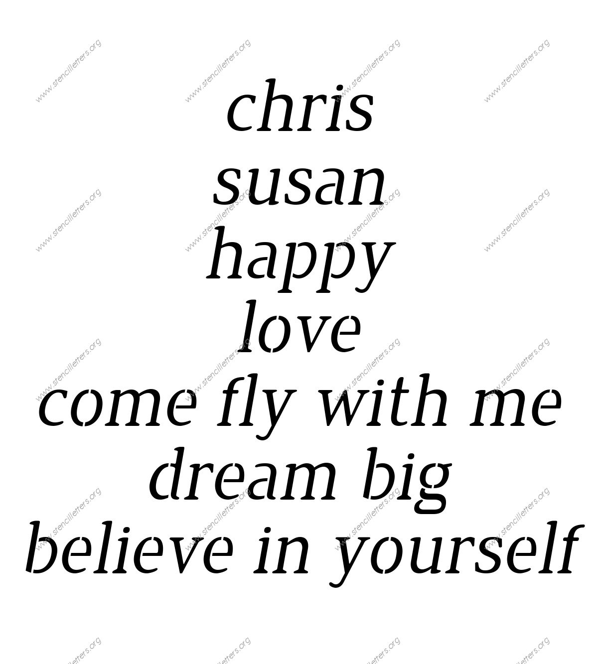 Narrow Rounded Serif Italic lowercase stencil Names, Words, Phrases samples