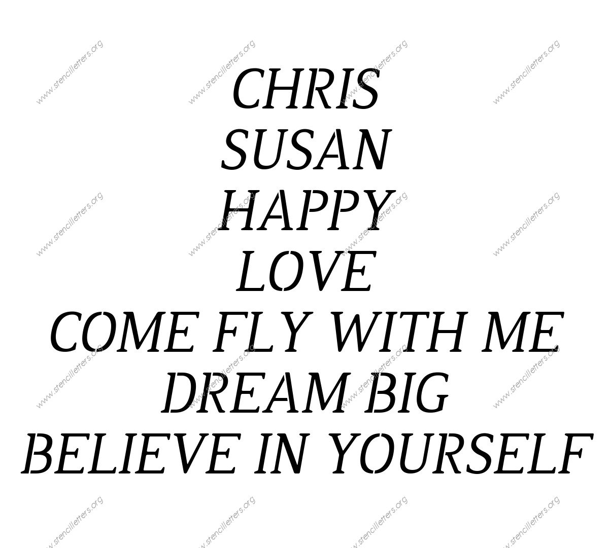 Narrow Rounded Serif Italic Names, Words, Phrases samples