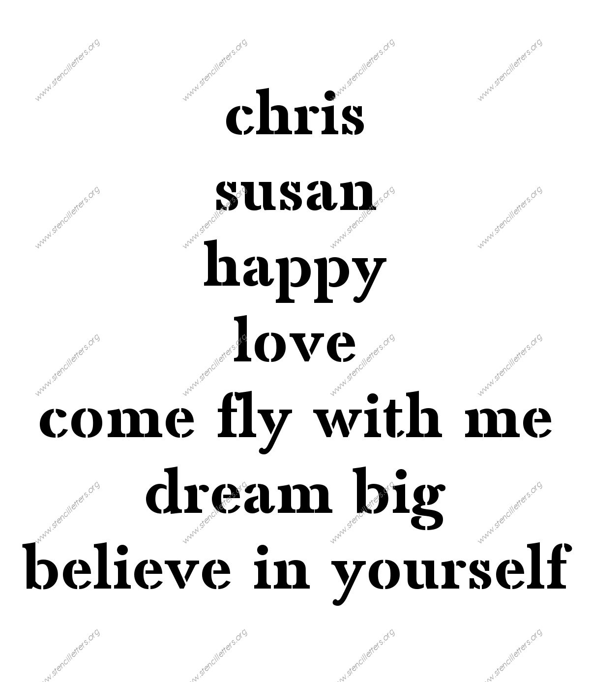 High Contrast Elegant lowercase stencil Names, Words, Phrases samples