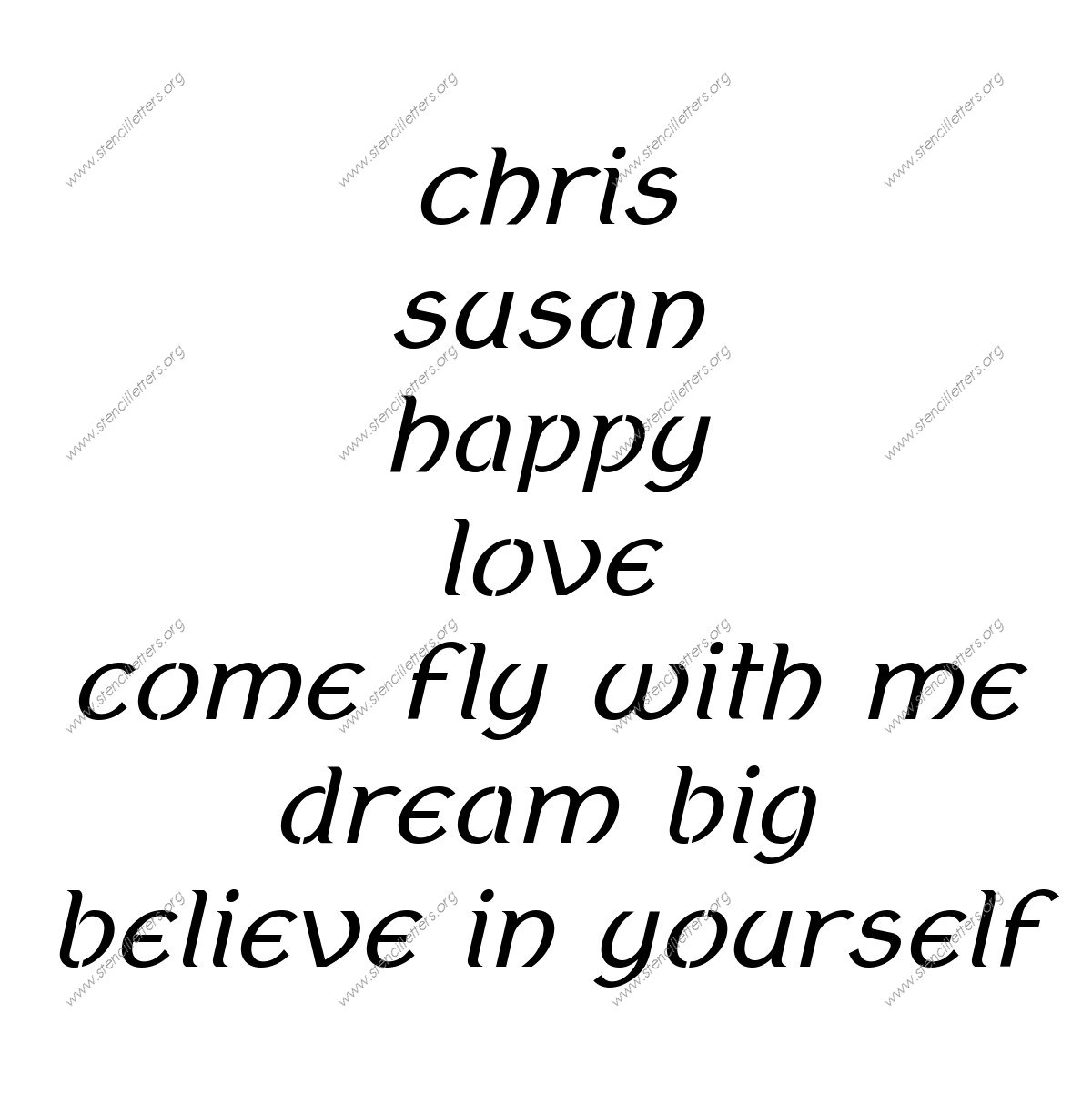 Ancient Celtic Italic lowercase stencil Names, Words, Phrases samples