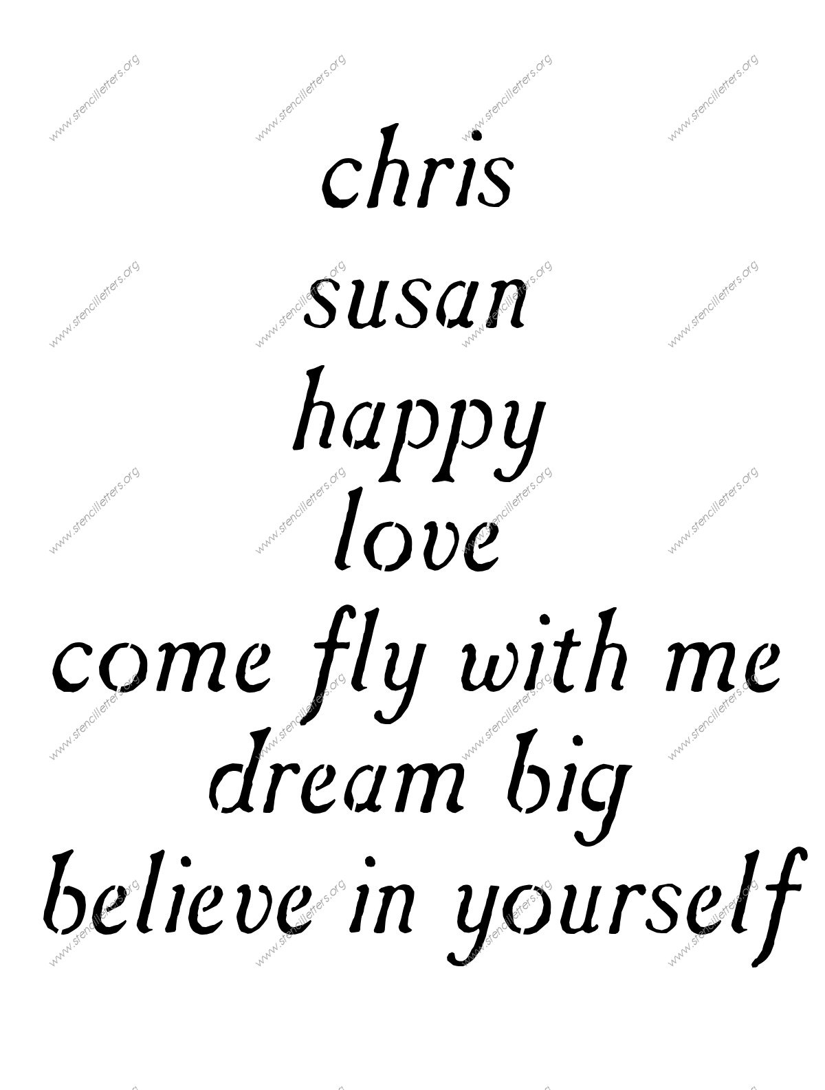 Antique Italic lowercase stencil Names, Words, Phrases samples