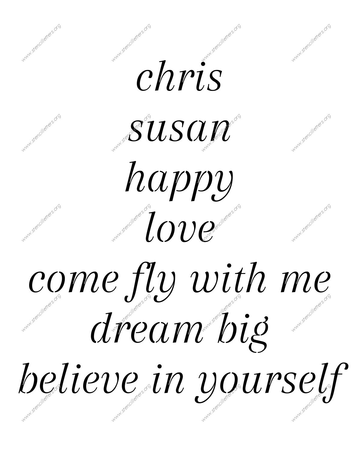 Classic Italic lowercase stencil Names, Words, Phrases samples