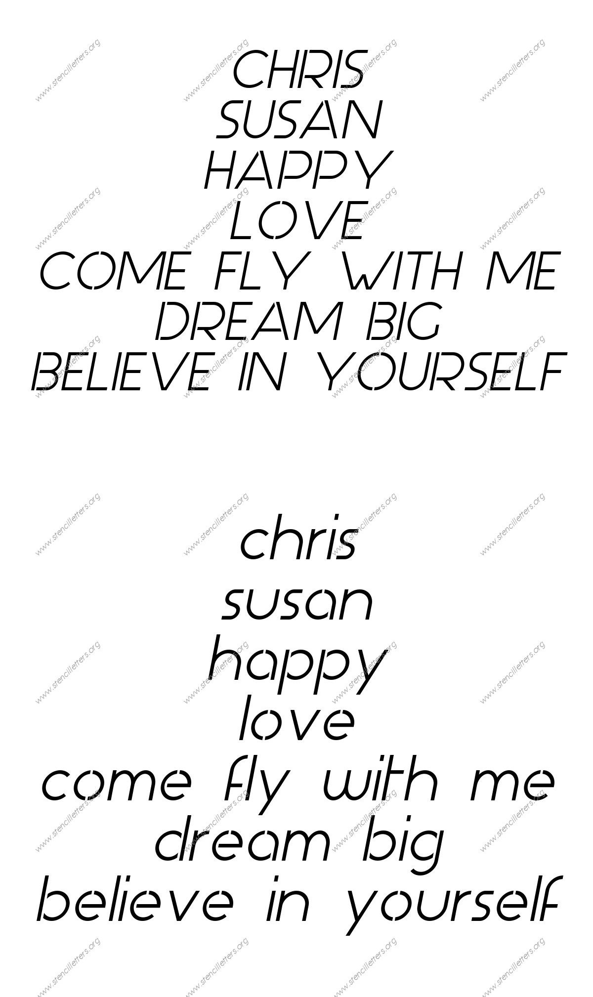 Basic Italic Names, Words, Phrases samples