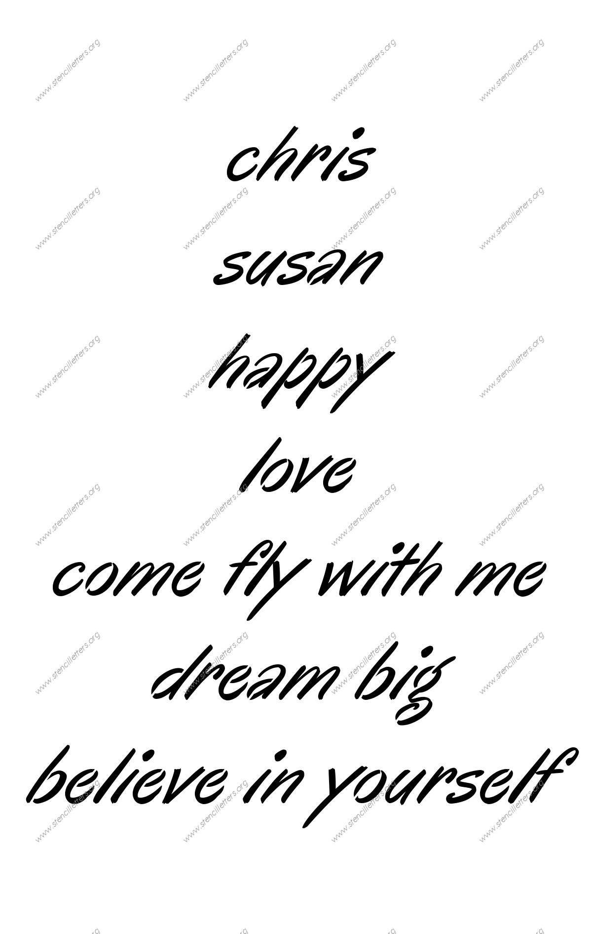 Calligraphic Italic lowercase stencil Names, Words, Phrases samples