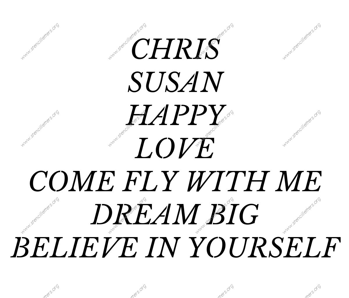 Roman Serif Italic Names, Words, Phrases samples