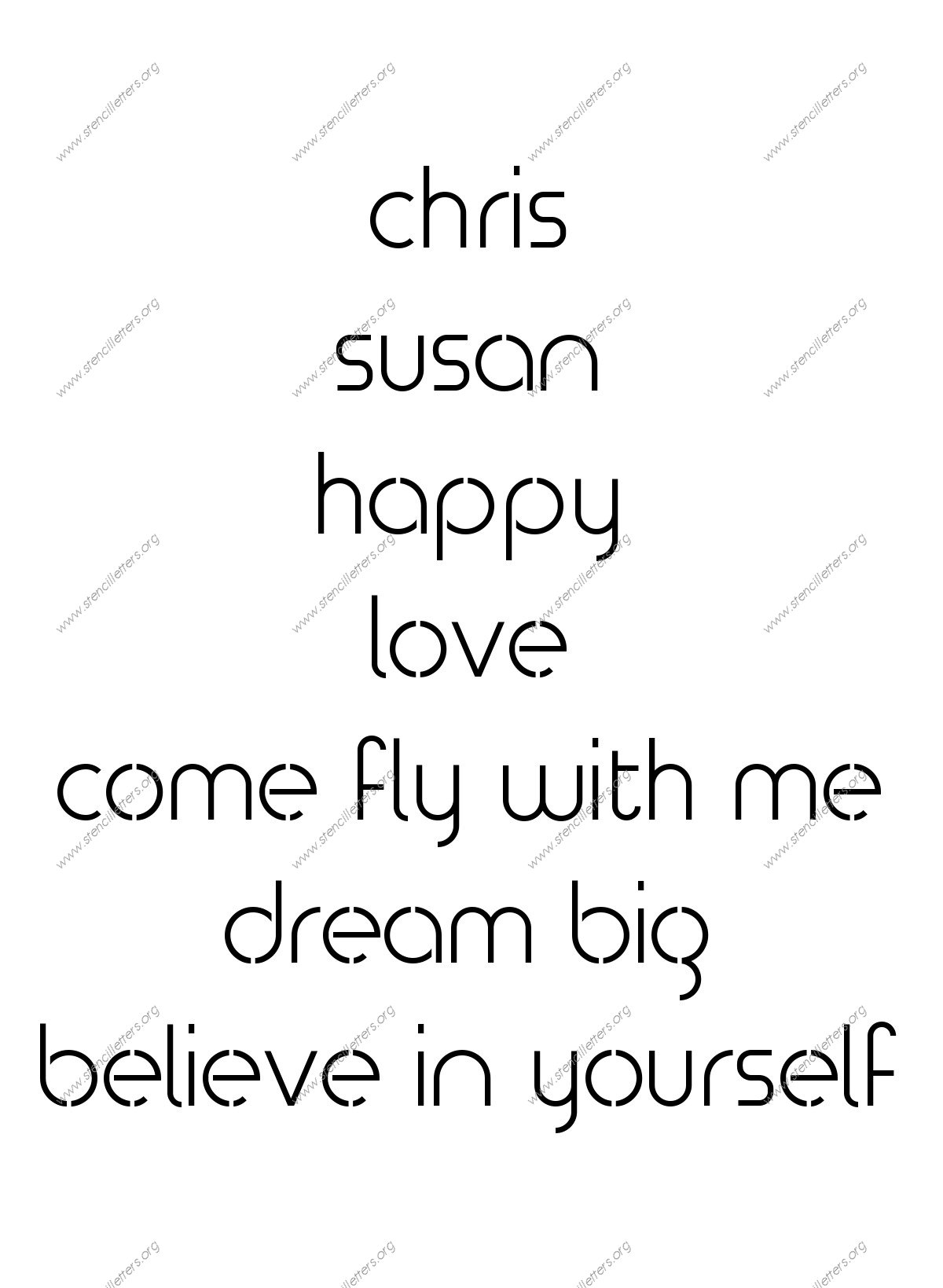 Avant-garde Circle lowercase stencil Names, Words, Phrases samples