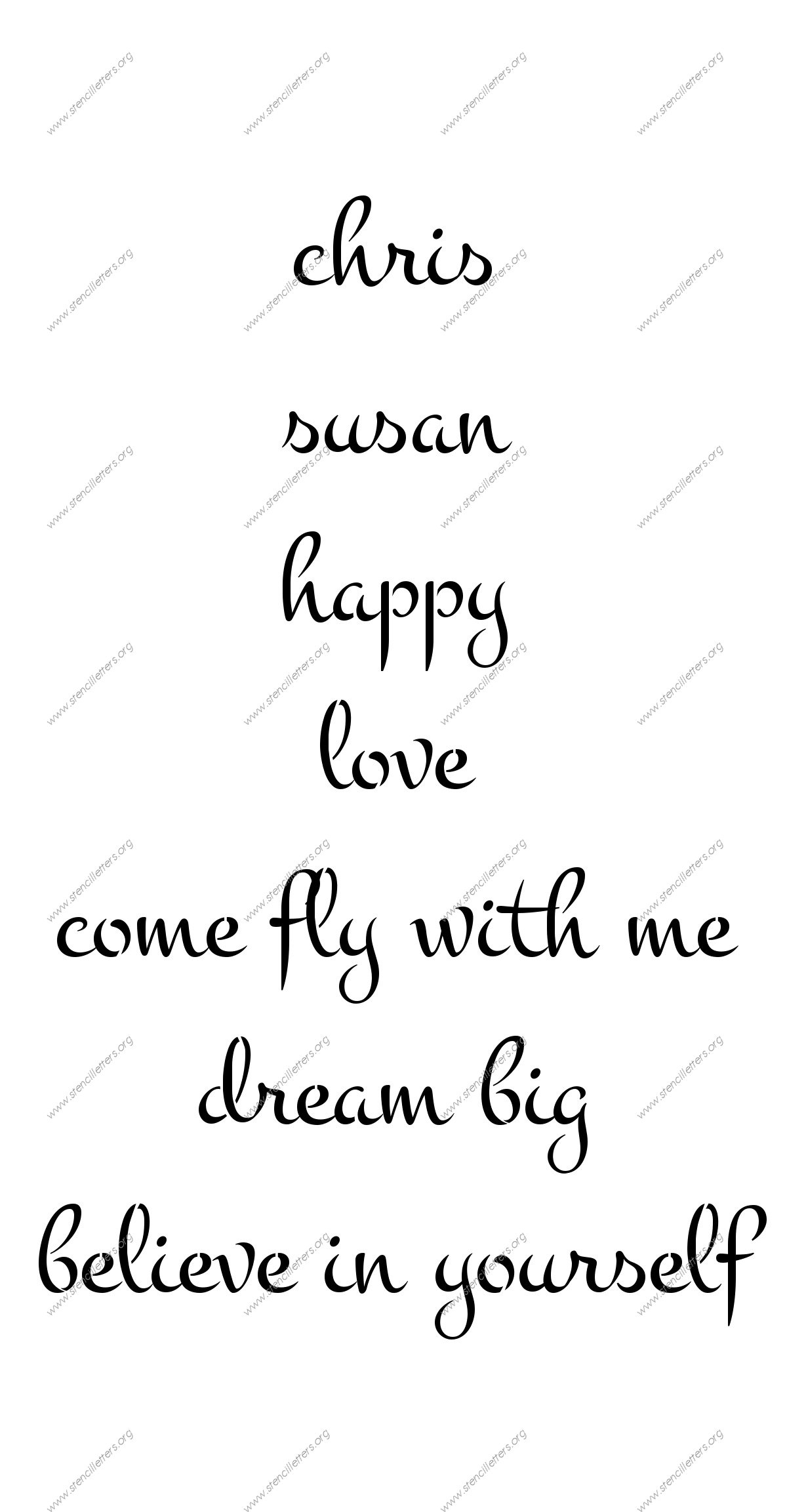 1960s Brush lowercase stencil Names, Words, Phrases samples