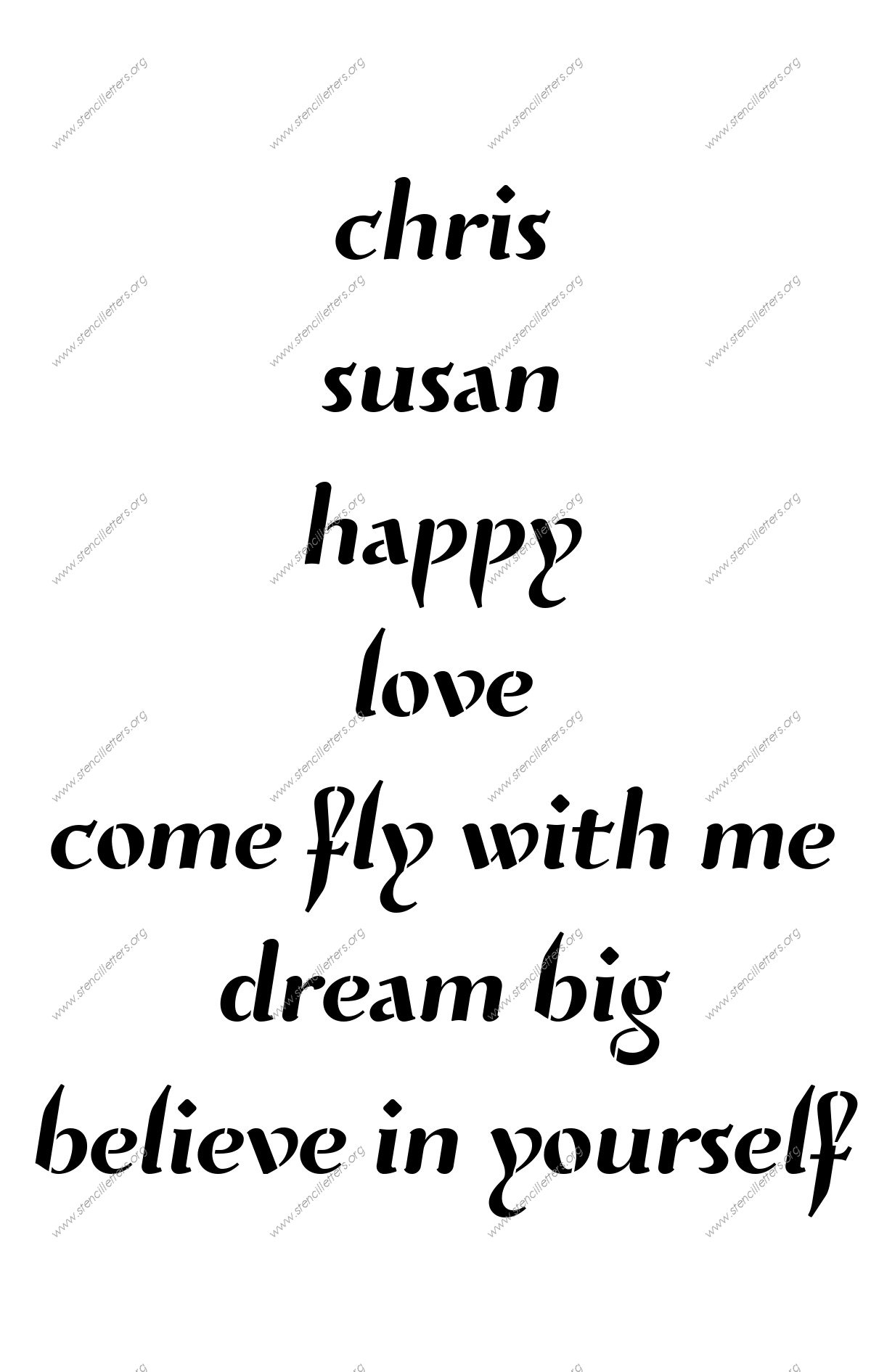 Cursive Flowing lowercase stencil Names, Words, Phrases samples