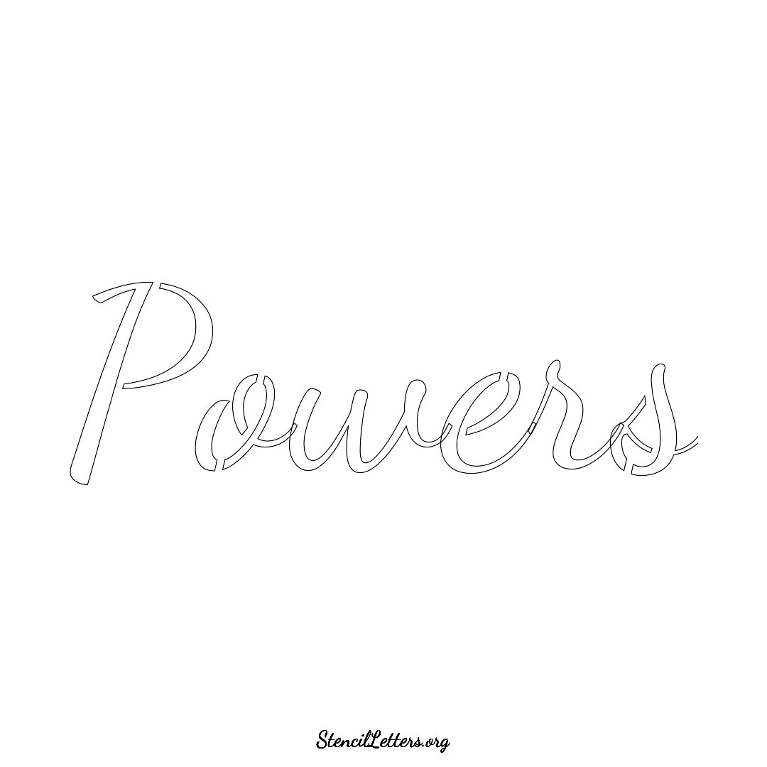 Powers name stencil in Cursive Script Lettering